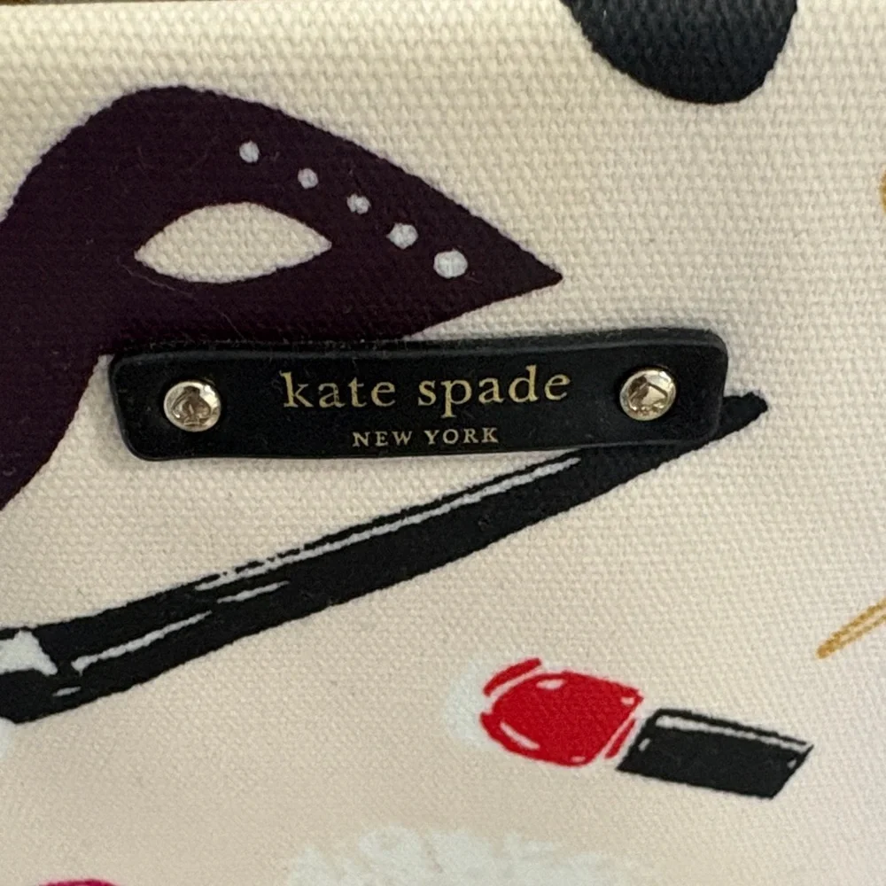 EUC! Kate Spade Cream Tote with Black Handles and Colorful Print - Picture 3 of 6